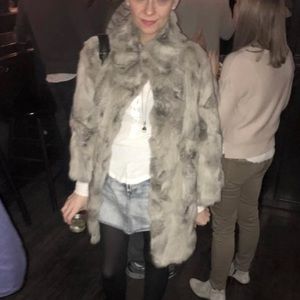 Adrienne Landau S/M Rabbit Fur Coat, Cropped Sleeve